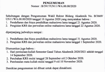Perpanjangan Pembayaran SPP dan Pengisian KRS