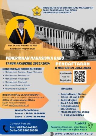 Pengumuman Penerimaan Mahasiswa Baru Program Studi Pascasarjana USK Tahun 2023