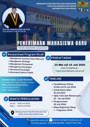 Pengumuman Penerimaan Mahasiswa Baru Program Studi Pascasarjana USK Tahun 2024
